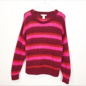 H&M hot pink burgundy knitted striped sweater